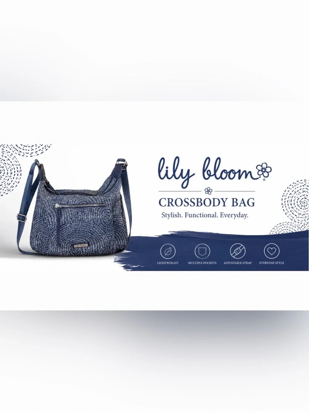 Lily Bloom White/Navy Geometric Print Everyday Crossbody Bag